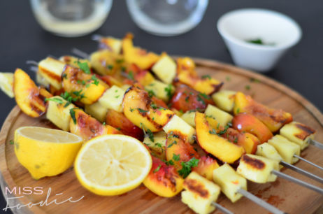 Grilled Halloumi and Nectarine Kebabs with Honey - MissFoodie