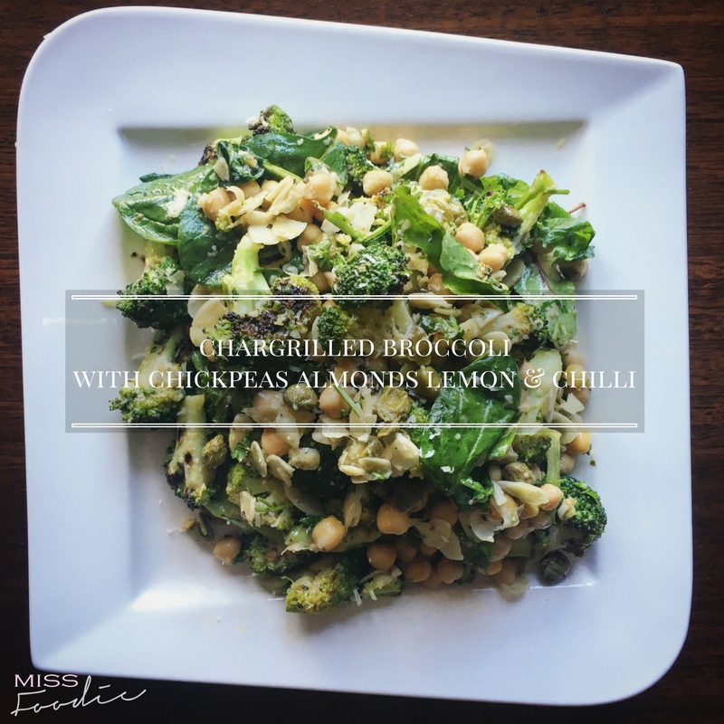 Chargrilled Broccoli Salad with Chickpeas Almonds Lemon Chilli - Miss Foodie